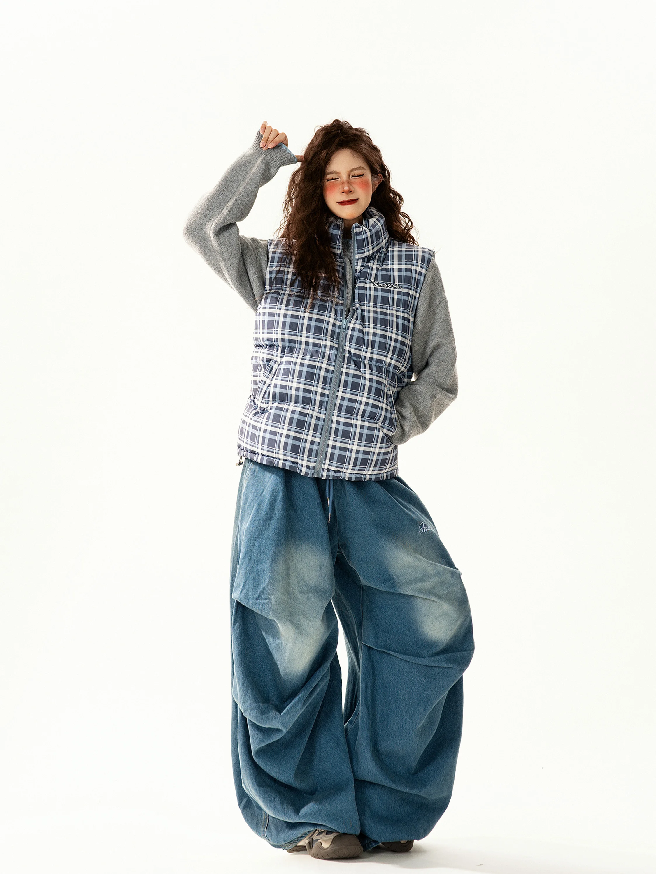 

Casual Loose Women's Cotton Vest with Stand Collar American Retro Design Winter Outerwear That Matches All Street Sle