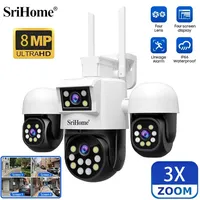 Srihome 4K 8MP WIFI Security Camera Outdoor Three Screen 360° PTZ View Surveillance CCTV Camera IP66 Waterproof Night Vision Cam