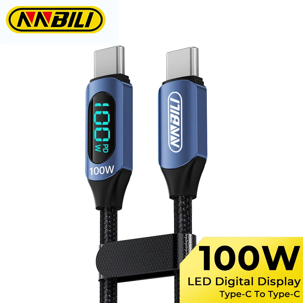 NNBILI نوع C إلى نوع C كابل 100 واط PD شحن سريع شاحن USB C إلى USB C عرض كابل ل Xiaomi POCO F3 Realme Macbook iPad