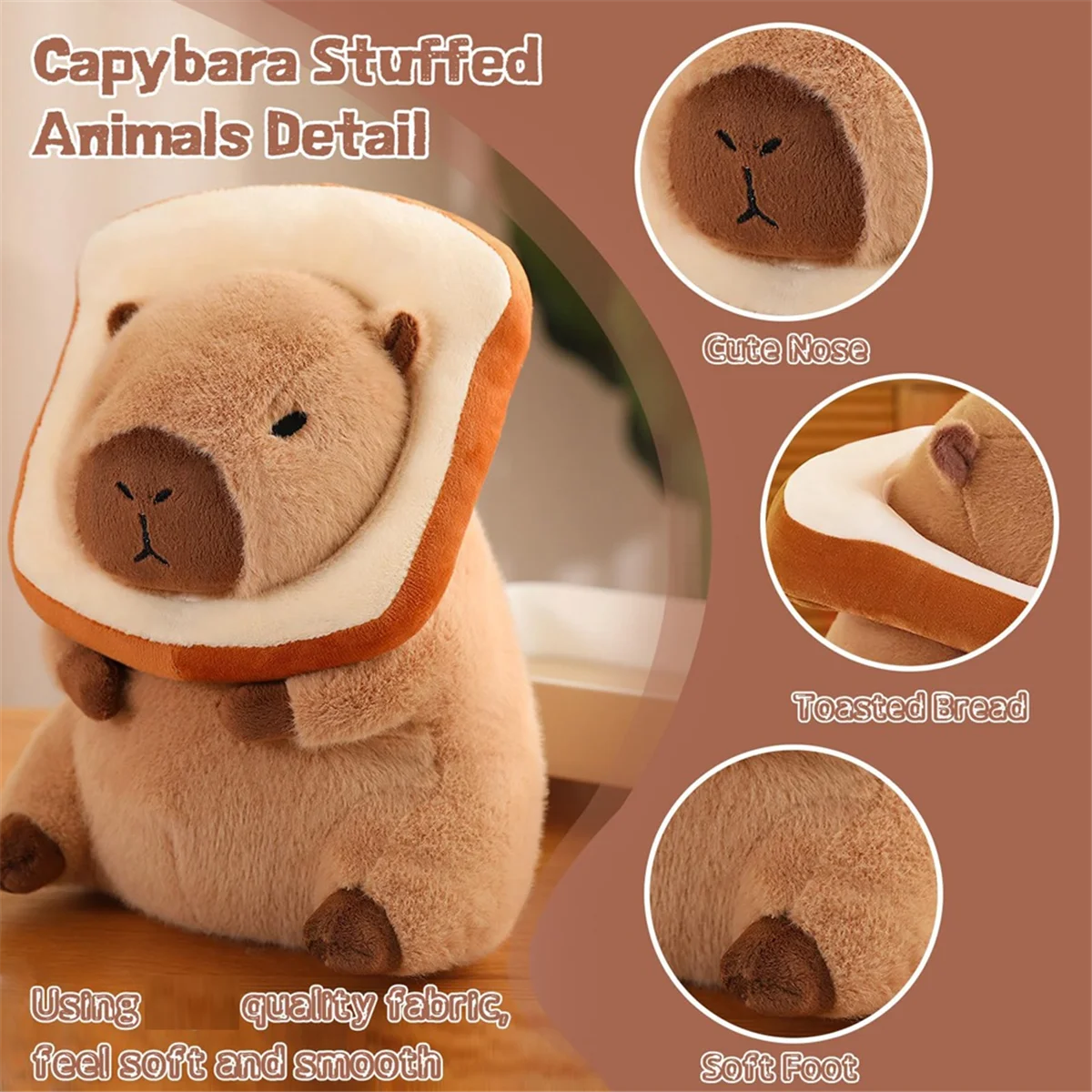 Almofada De Pelúcia Capivara Bonito com Pão, Boneca Macia Kawaii, Brinquedos De Pelúcia