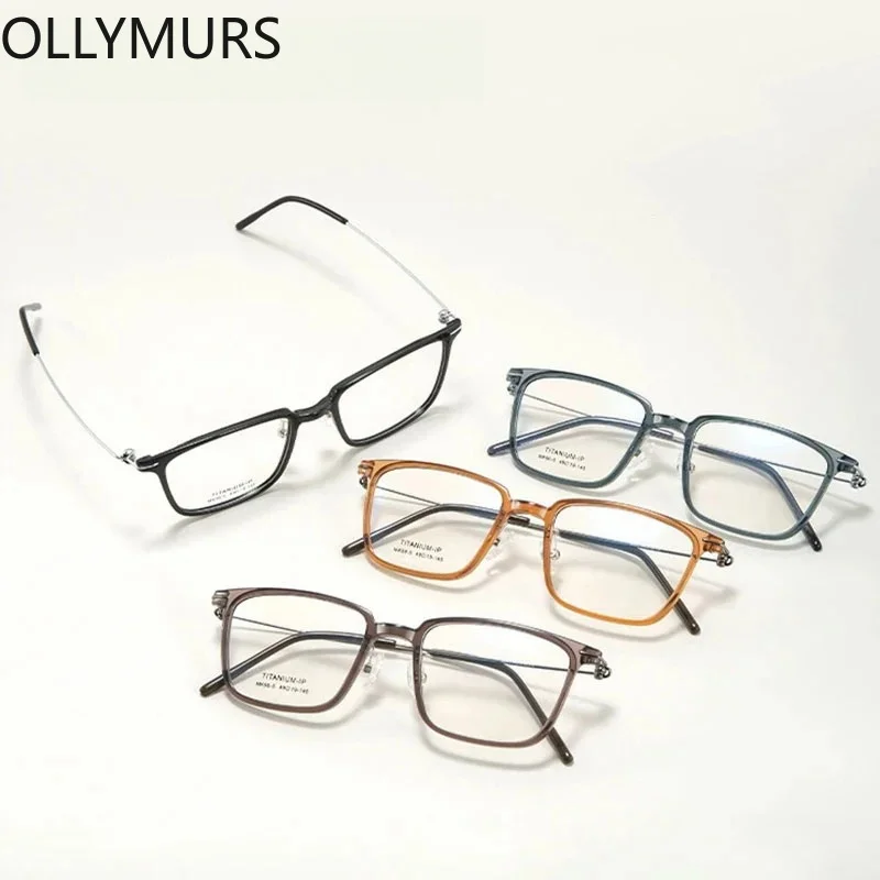 OLLYMURSMen's and Women's Retro Square TR90 Titanium and Casual Eyeglasses Frame MK90-5  Glasses Ultra Light Comfortable Simple