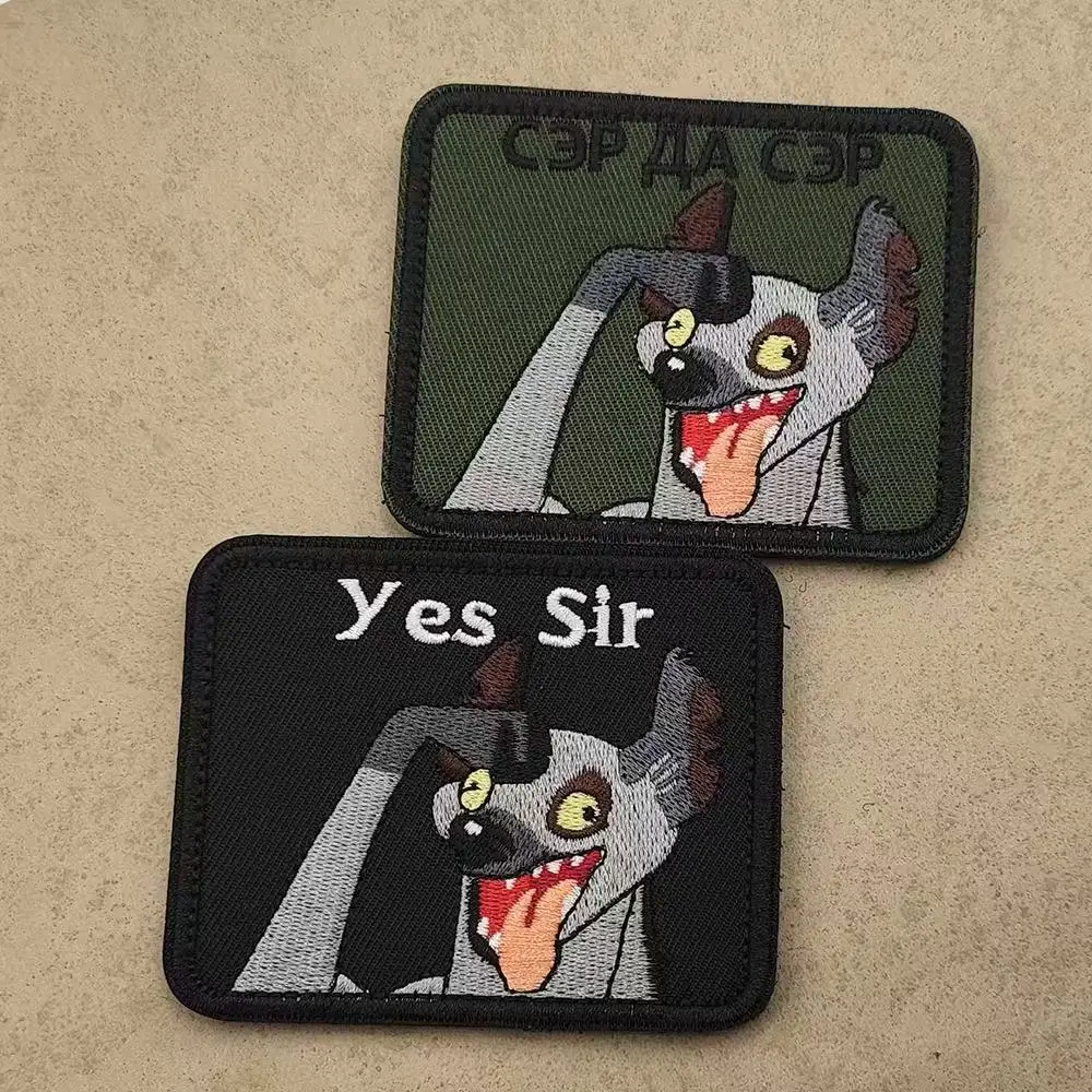 “Yes Sir ” Hyena Embroidery Patch Hook & Loop Tactical Morale Badge Patches for Backpacks Helmets Tactical Vests Etc