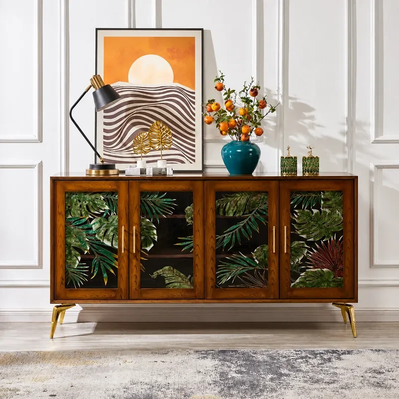 Enamel Color Furniture Personalized Art Side Cabinet Four Door Dust Proof Glass Display Cabinet High End Entrance Storage