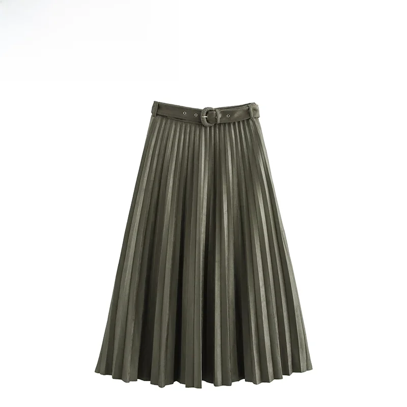 

ZBZA Autumn New Women's Velvet Effect Midi Skirt Wind Design Faionable A-Line Midi Skirt Polyester Fiber Midi Skirt