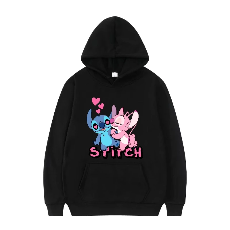 ديزني ليلو وستيتش نمط لطيف هوديس وبلوزات للرجال والنساء الربيع والخريف بلوفر مريح مع غطاء محرك السيارة