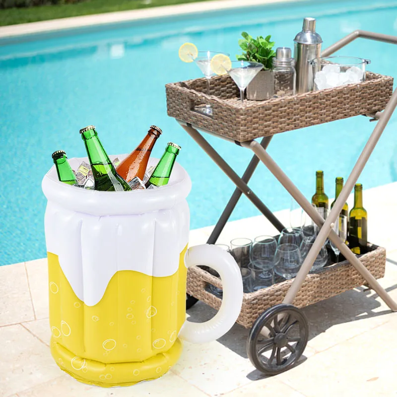 Large Inflatable Beer Ice Bucket PVC Beer Cooler Bucket Summer Swimming Pool Beach Party Favor Drink Cooling Barrel