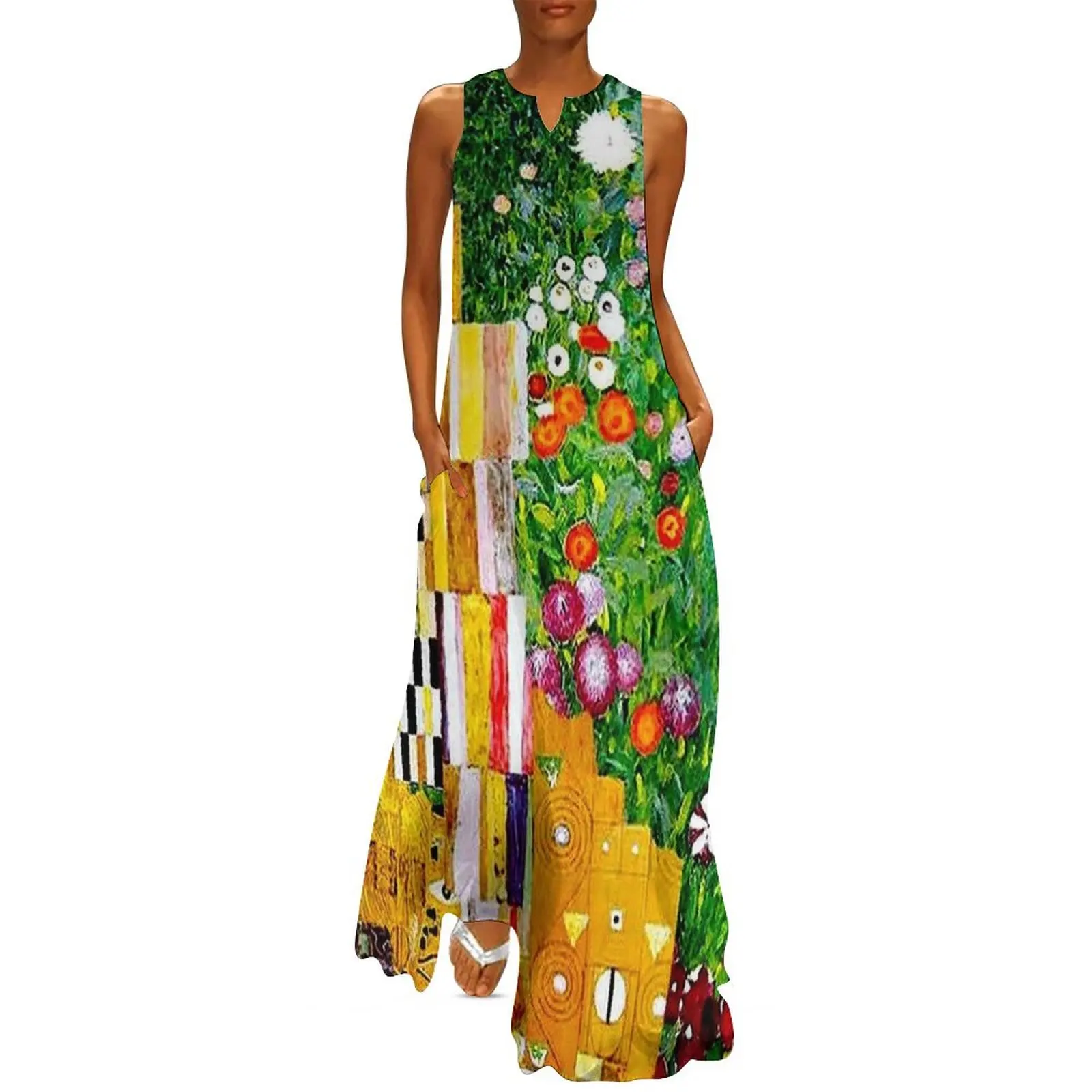 

Gustav Klimt ; Vintage 1917 Adele Bloch-Bauer in Garden Print Long Dress Summer skirt women clothes elegant guest wedding dress