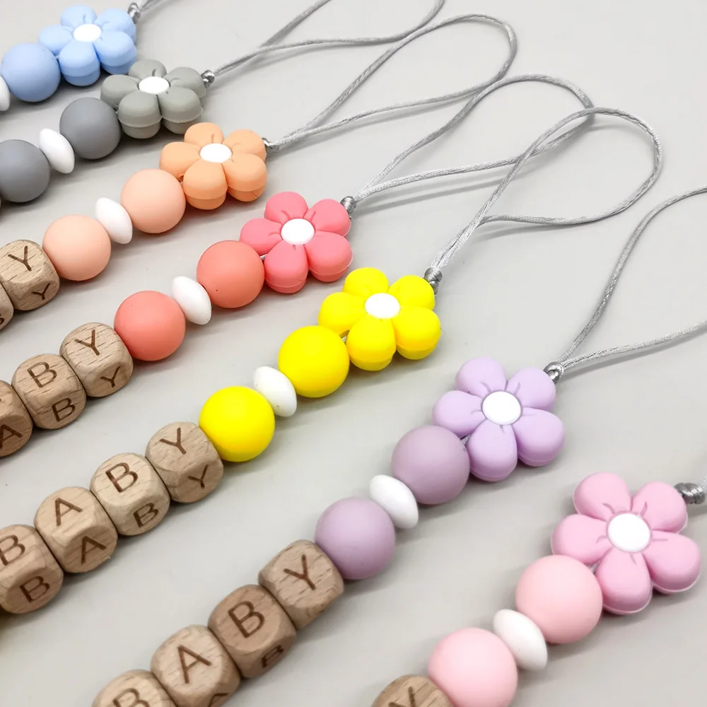 Baby Schnuller personalisieren Namens halter Blume Silikon Dummy Nippel Halter Clips Beißring für Babys Neugeborene Geschenk Zeug Kau spielzeug