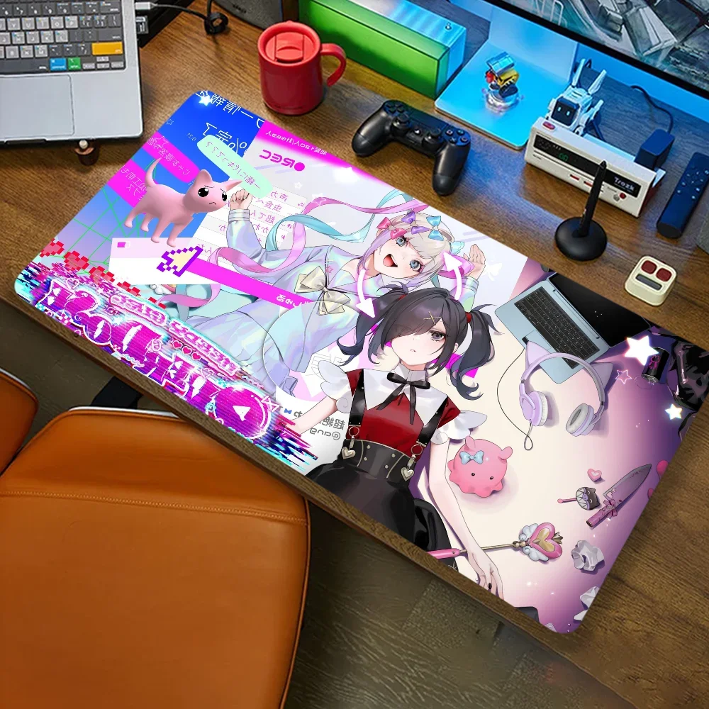 XXL Pink Twin-tail Yandere Idol Anime Girl Gaming Mouse Pad Non-Slip Rubber Stitched Desk Mat for PC Laptop Office Gift