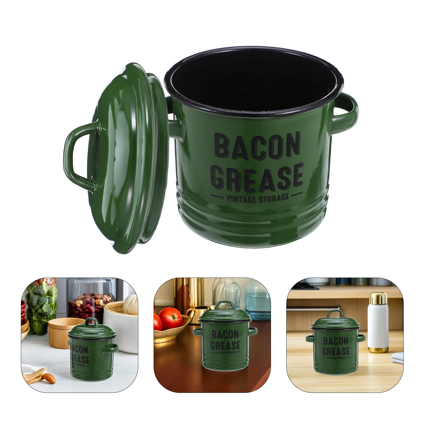 

Kitchen Storage Pot Enamel Cooking Oil Container Lid For Home Cafe Restaurant Grease Canister Frying Oil Disposal Bacon