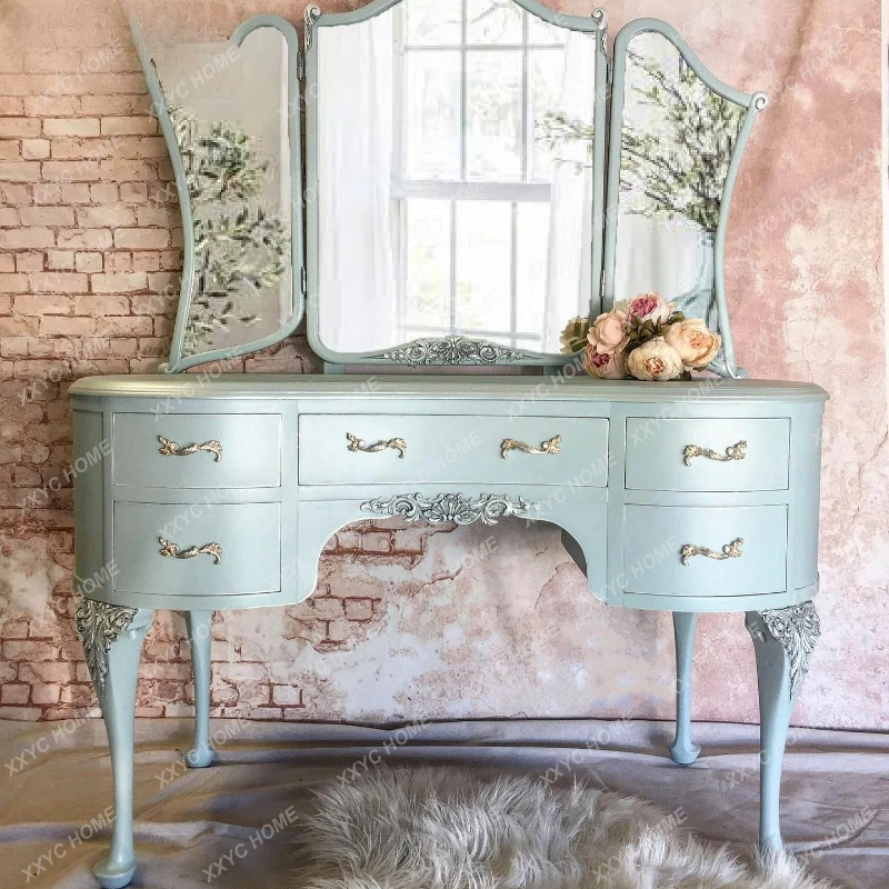 

Q Discount retro solid wood engraving makeup table modern princess style home dressing table combination furniture