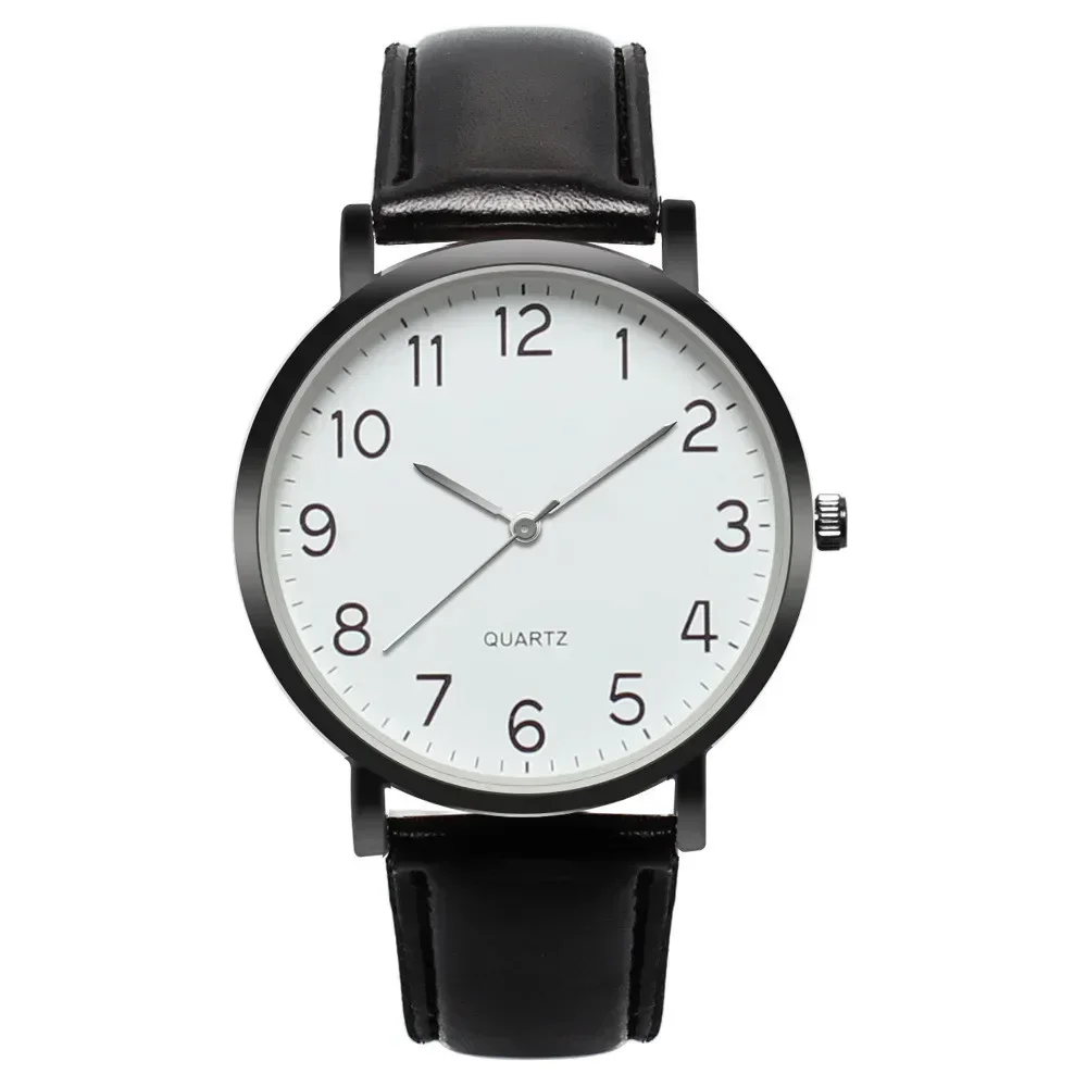 Reloj de cuarzo Vintage para hombre, cronógrafo sencillo de negocios con correa de número, esfera redonda minimalista, clásico, correa de cuero negro