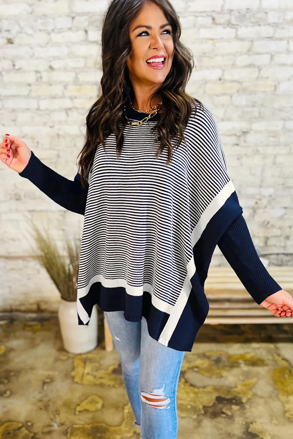 

Women's Loose Casual Striped & Printed Pullover Round - Neck Sweater LD800081