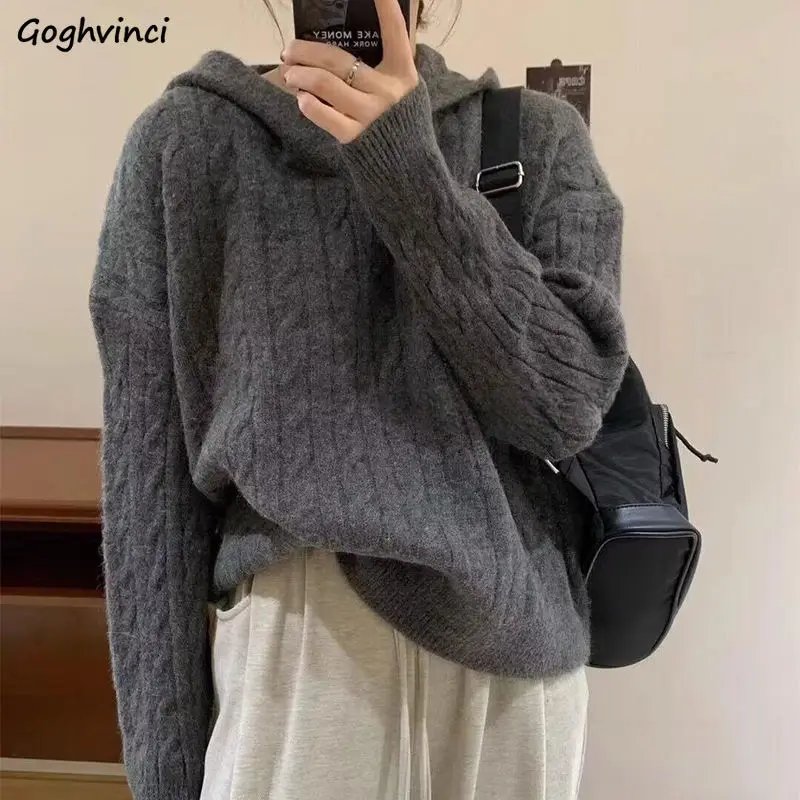 

Hooded Pullovers Women Gentle Loose Winter Design Ulzzang Leisure Students Pure Chic Knitted Harajuku Vibe Retro Cozy Sweet OOTD