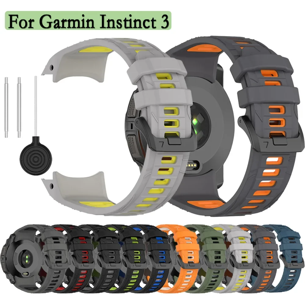 Pulseira de silicone oficial para garmin instinto 3 45mm 50mm pulseira smartwatch correa pulseira de dois tons para garmin instinto 3 banda