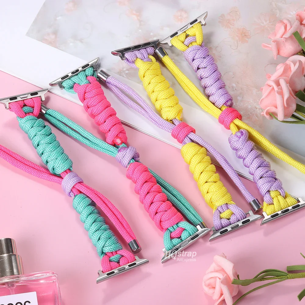 Nylon Braided Strap for Apple Watch Band 40mm 41mm 44mm 45mm 38/42mm Bracelet for Iwatch Series 8 7 6 5 SE 4 Women Rope straps