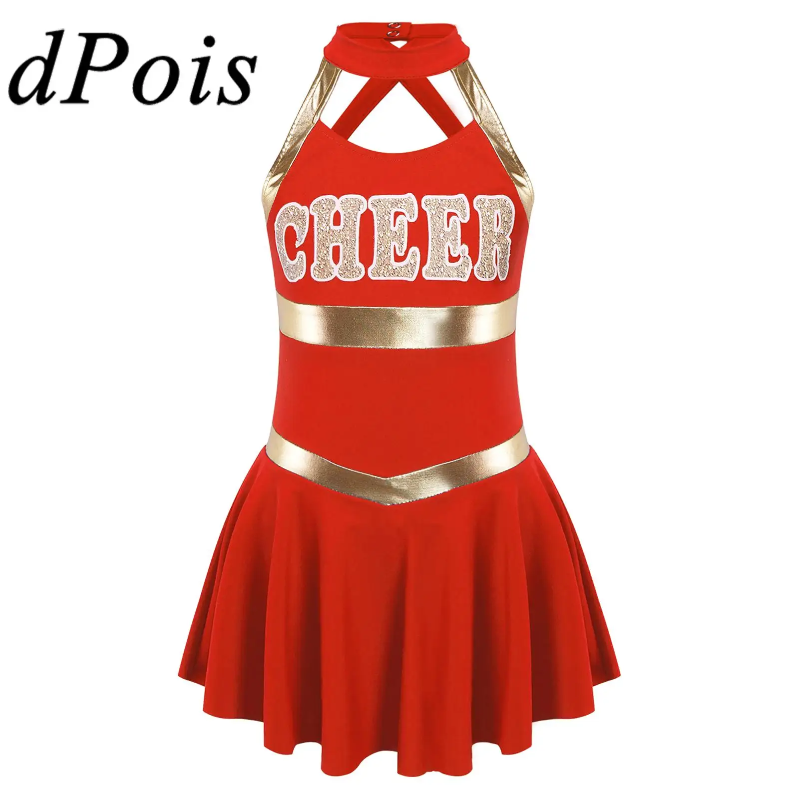 Kids Girls Cosplay Cheerleading Uniform Dress Dancewear Sleeveless Letter Printed Cheerleader Costume Stage Performance Costumes