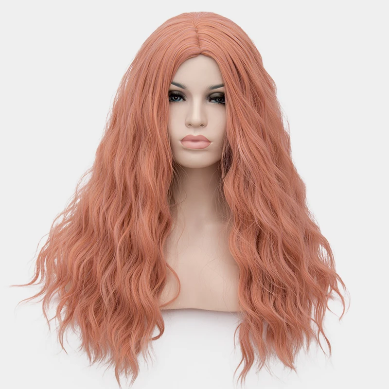 Synthetic Long Curly Wave Orange Pink Lolita Wig Middle Part Wig For Women Cosplay Party Fake Hair Heat Resistant