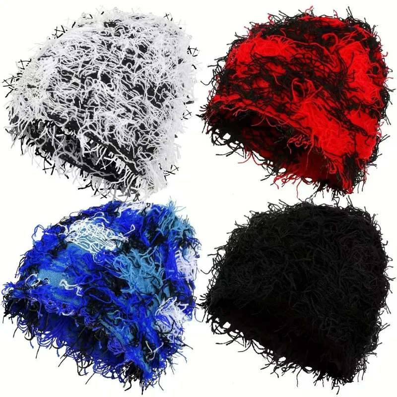 1pc Distressed Camouflage Beanie Fuzzy Winter Hats Thick Warm Head Caps Snow Hats Skull for Men Outdoor Ski Knit Cap Fall Outfit