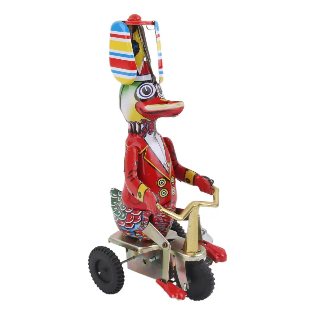 Wind Up Tin Toy Duck On Tricycle Clockwork Metal Toy Collectible Gift