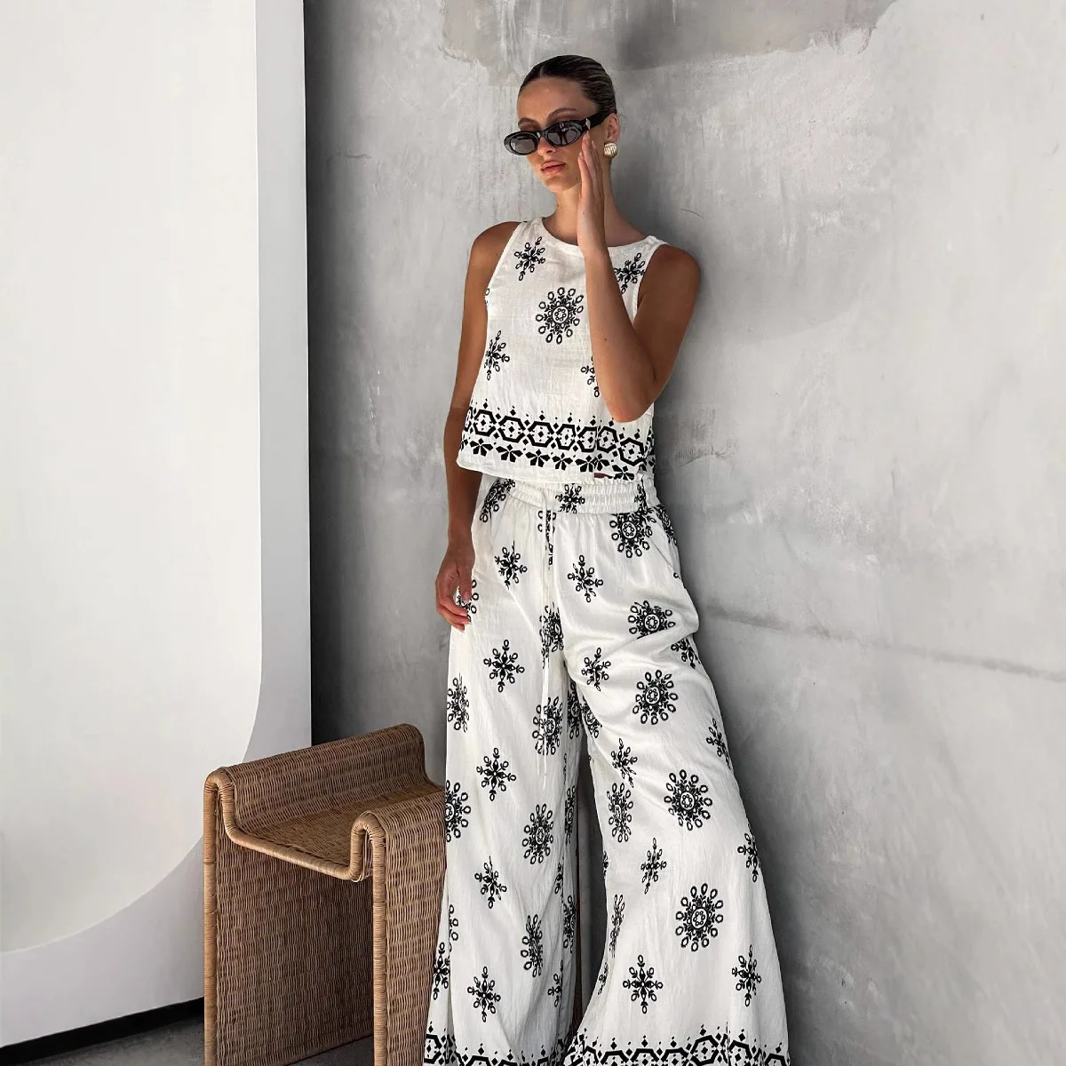 

2026 New Fashion Casual Sexy Linen Vest Wide-leg Pants Set Dresses For Women Femme Party Elegant Midi