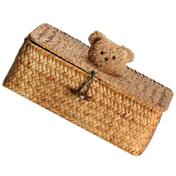 Creative Bear Straw Storage Box Gift Boxes Bins Woven Basket Makeup Organizer for Drawer