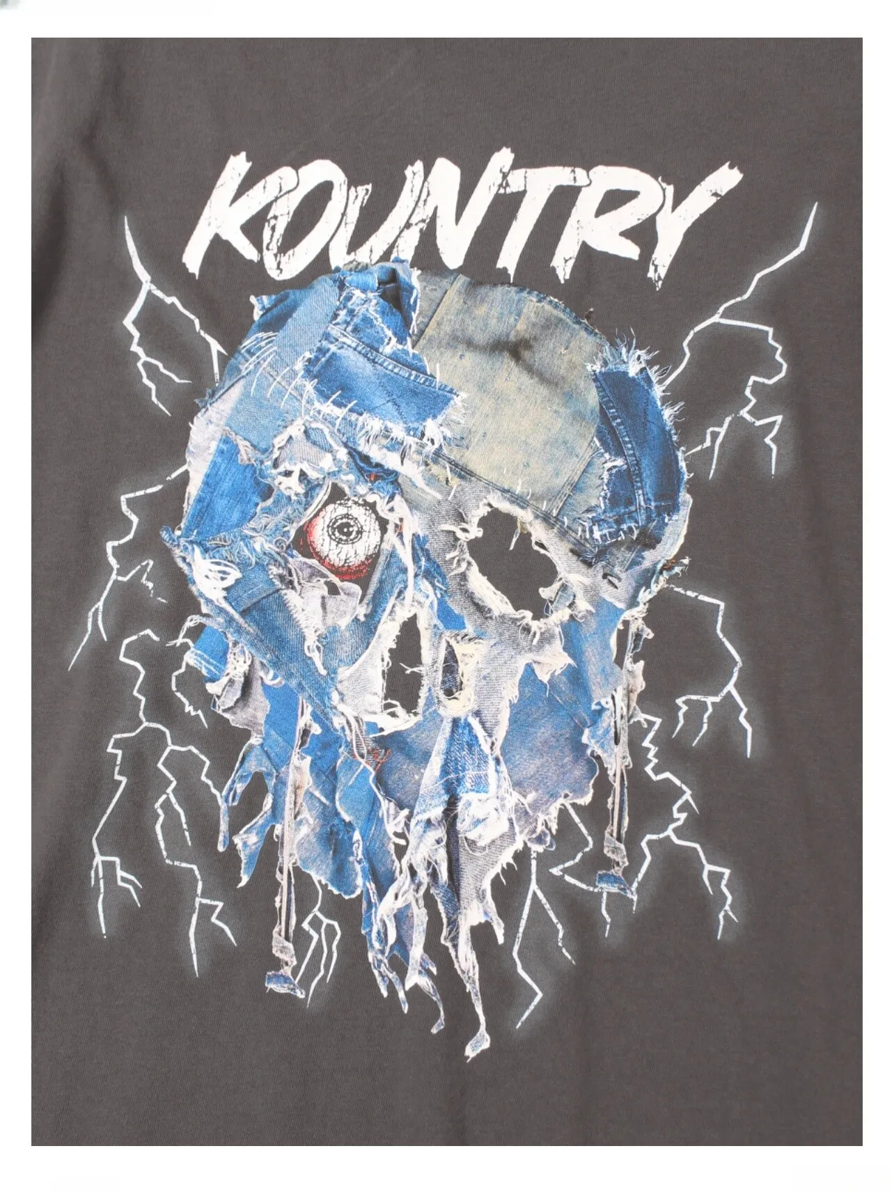 26SS KAPITAL HH Hirata and Hongri Casual Cotton Lightning Denim Skull Print Short Sleeved T-shirt