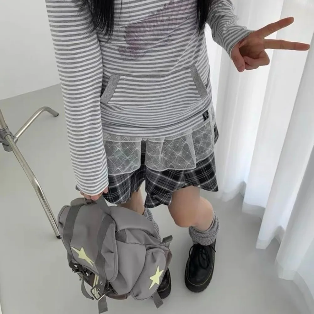 Zaino Lucky Star carino di grande capacità Zaino stile coreano Y2K con coulisse Borsa da campeggio per escursionismo multitasche in nylon Studenti