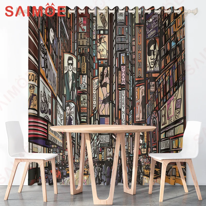 HD French Vintage Romantic Sea View Castle Curtains Forest Street Sunset Thin Polyester Fabric Office Home Decorations with Hook