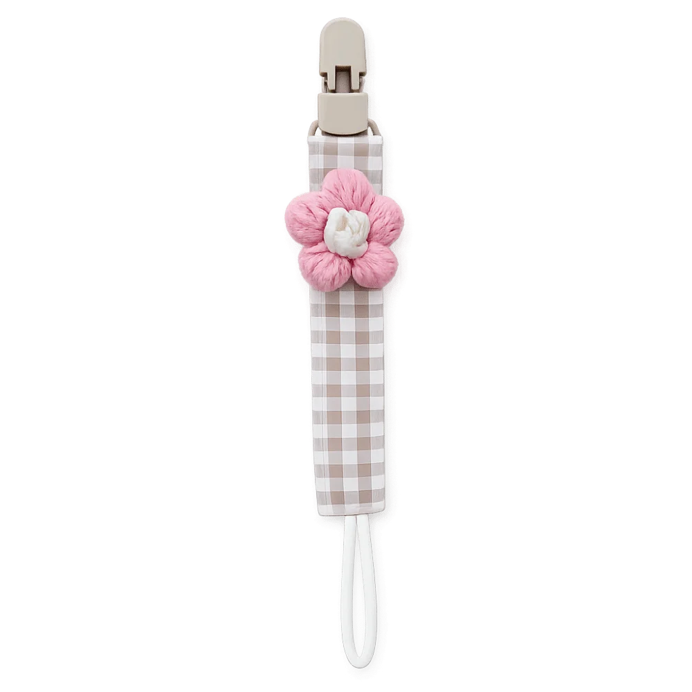 

Cute Flower Dummy Nipple Holder Plaid Anti-drop Baby Pacifier Chain Plastic Colorful Embroidery Pacifier Clips Children