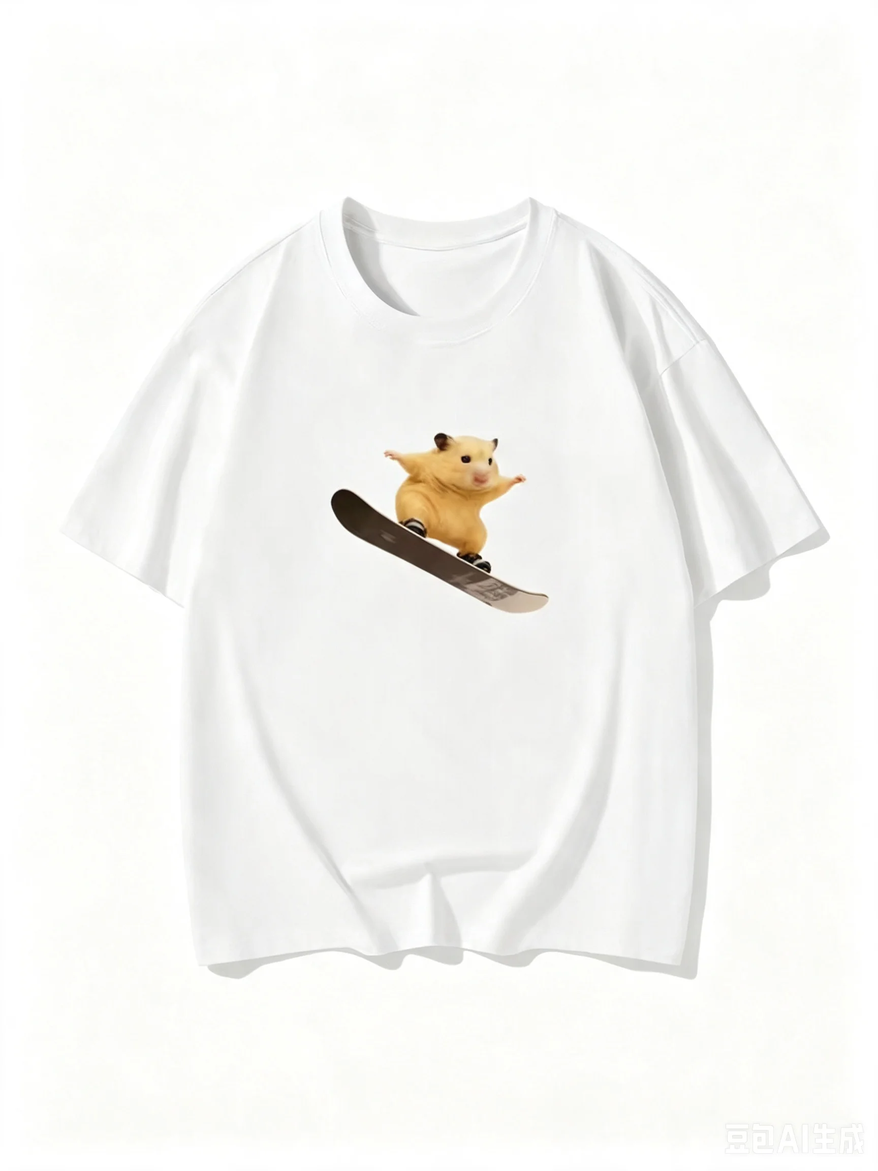 2026 Funny Snowboarding Hamster Animal Print T-Shirt Cute Meme Loose Short Sleeve Unisex Casual Summer To