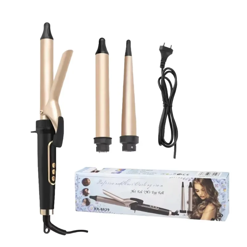 Professional Salon Hair Straightener Comb Electric Triple Barrel 3D Rotating Curling Iron Waver LED Temperature Household