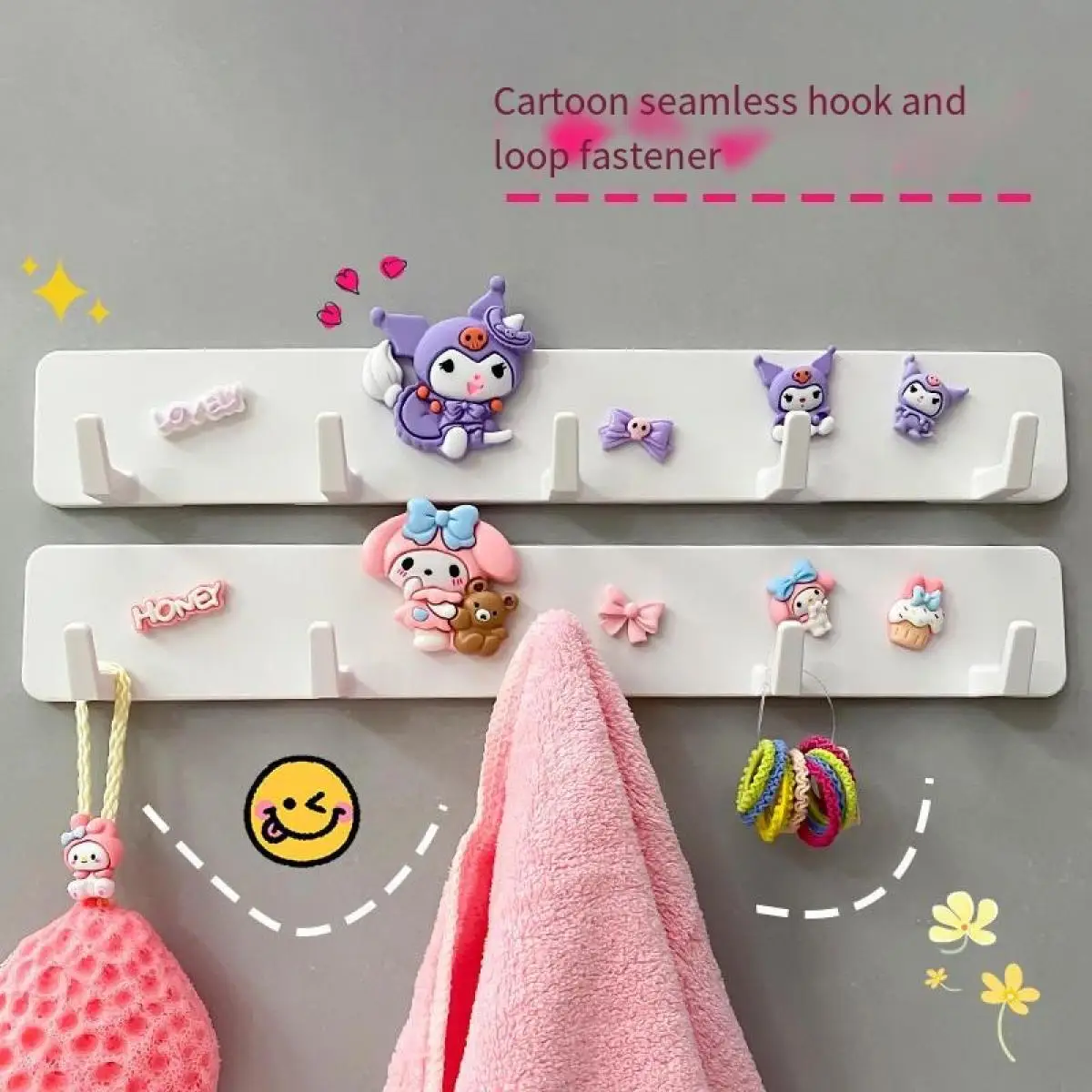 Sanrio милый крючок для мелодии, мощный клейкий мультяшный креативный перфоратор, бесплатная кухня, спальня, задняя дверь, без полосок, настенное полотенце, липкий крючок