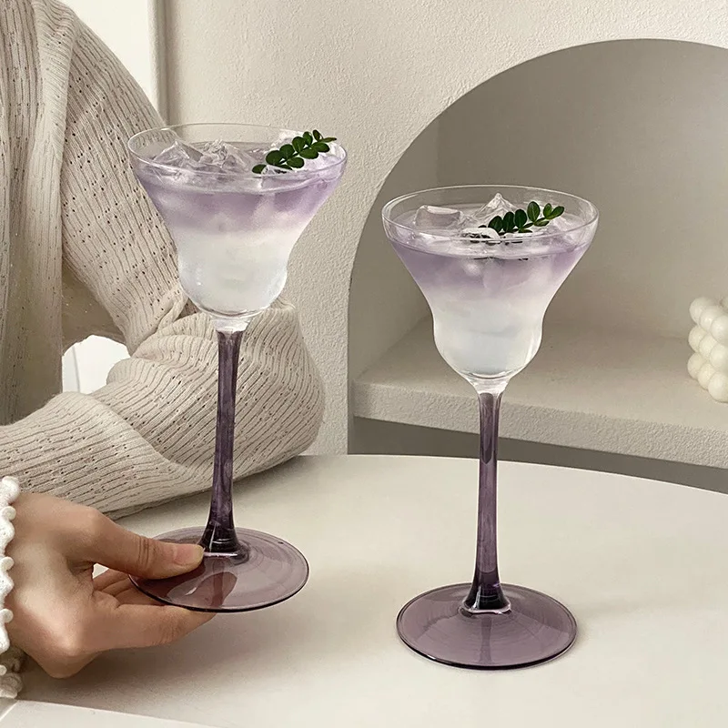 

New High Appearance High Footed Cups Creative Cocktail Cup Glass Cup Juice Special Adjustment Cups Slightly Tipsy Champagne Cups