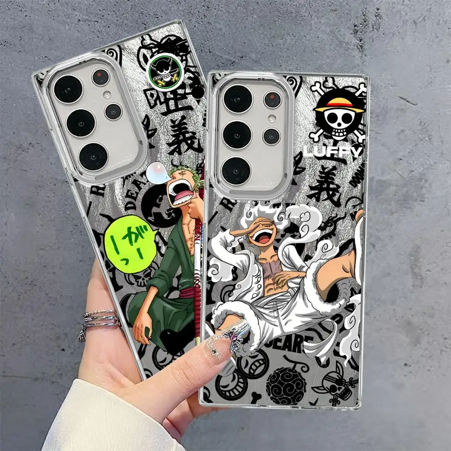 Oneชิ้นอะนิเมะเคสโทรศัพท์สําหรับSamsung Galaxy S25 Ultra S20 FE S23 S22 Plus S24 Ultra S21 S20 FE S21 + เปลือกนุ่มสีดํา