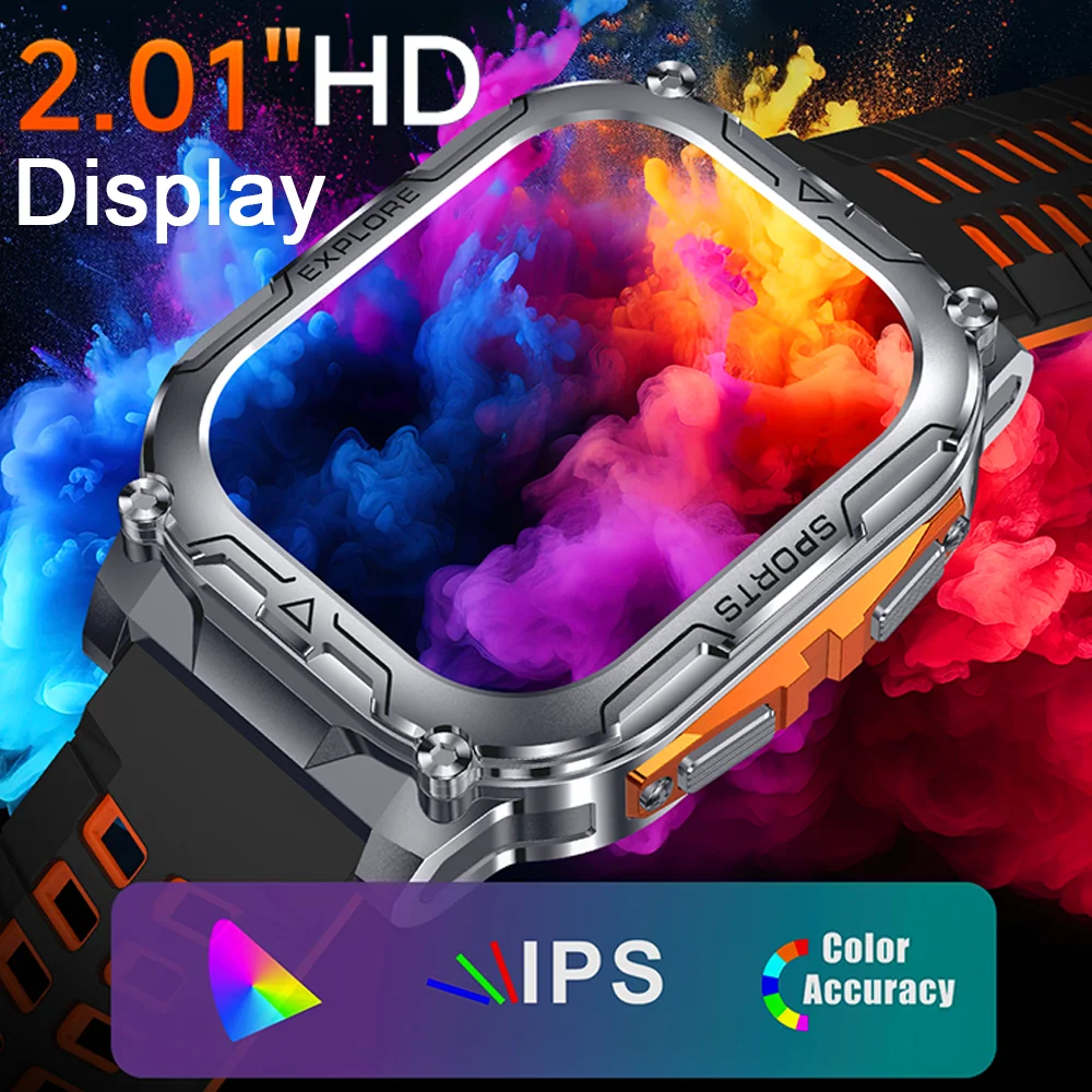 LED懐中電灯、100種類以上のスポーツモード、2.01インチ高解像度大型タッチスクリーン、毎日の健康モニタリングを備えた新しいスマートウォッチ