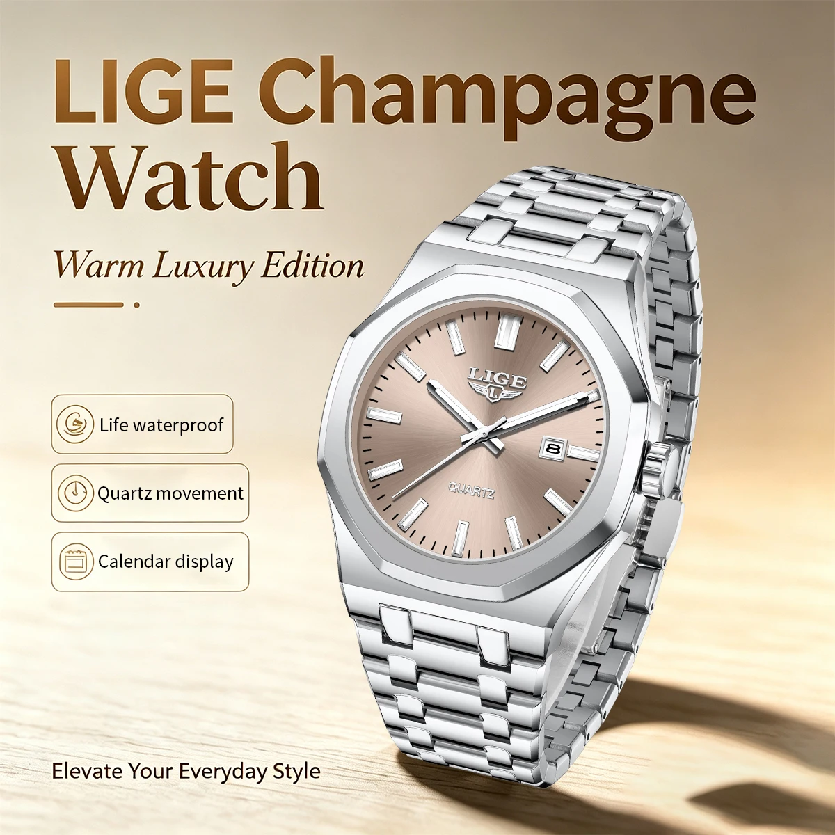 LIGE Business Men's Luxury Watches Waterproof Stainless Steel Luminous Clock Fashion Quartz Calendar Watches For Men Reloj+BOX