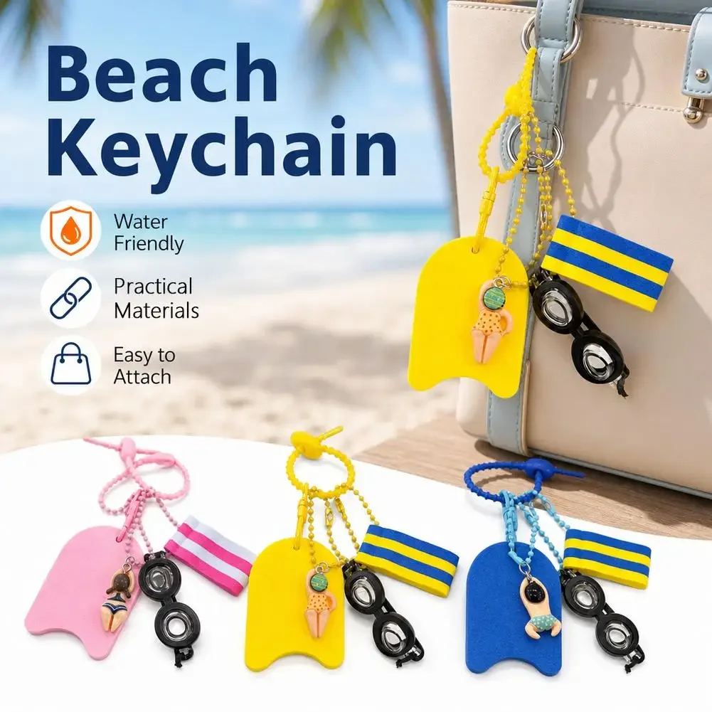 1PCS Cartoon Girls Boys Swimming Keychain Summer Swimming Pool Float Board Glasses Keyrings Pendant Charm Accessories Party Gift