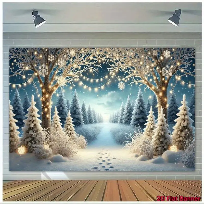 VIKAMA Snowy Winter Woodland Trail Fairy Lights Noel Tapestry Festive Wall Decor Home Accent Stylish Soft Durable Cozy Aesthetic
