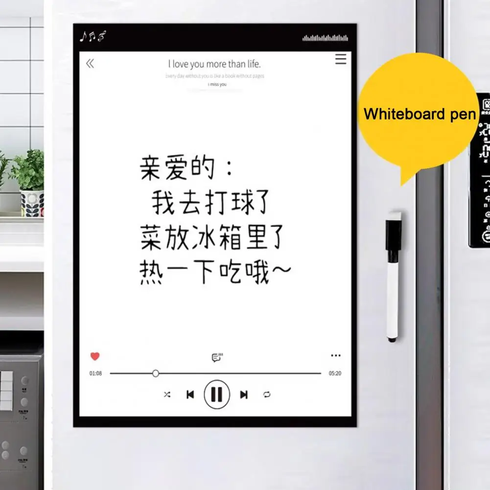 Tableau blanc magnétique pour réfrigérateur avec stylo effaçable à sec, tableau de réfrigérateur multi-usages, aimant de bain, tableau d'affichage arrière