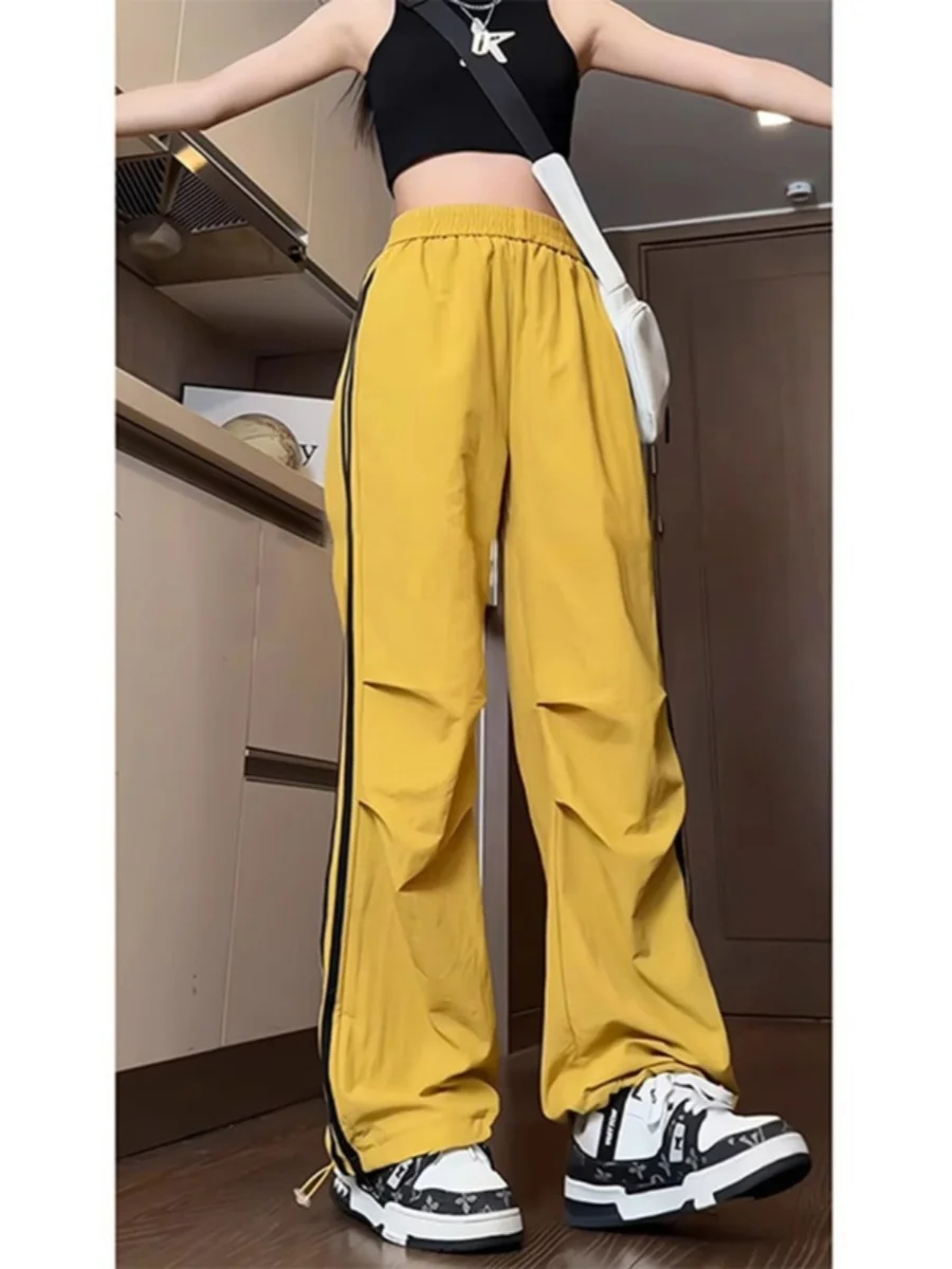 

Qui Dry Ice Silk Yellow Pants Men's Summer American Workwear Trousers High Waist Sports Paratrooper Long Trousers Casual Pants