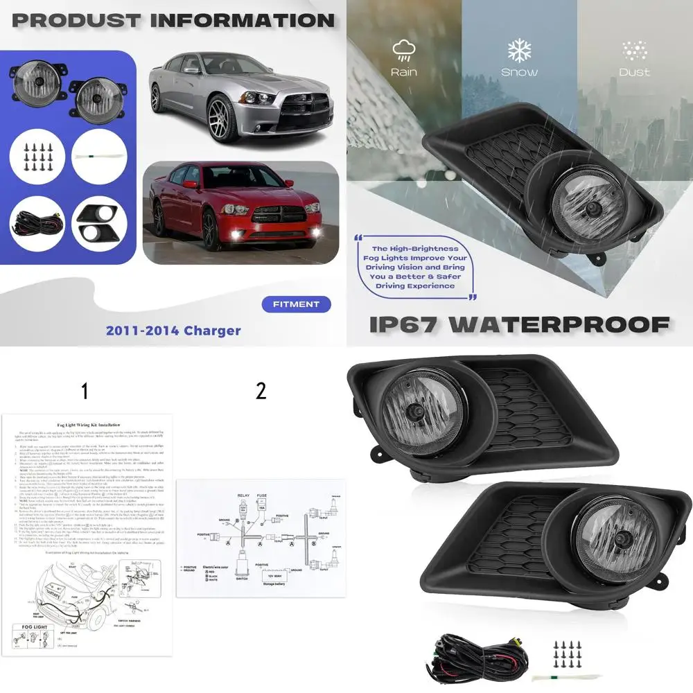 

2011-2014 Charger Smoke Black Bezel Fog Lights with Wiring Harness and Switch Assembly for Front Bumper Fog Lamps