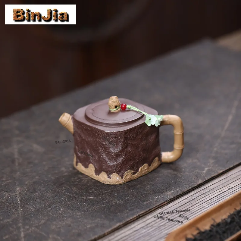 190ml Luxury Yixing Purple Clay Teapots Handmade Square Taihu Lake Stone Pot Raw Ore Purple Mud Kettle Zisha Tea Set Teaware