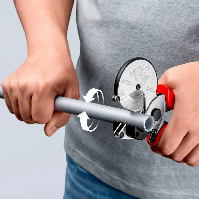 KNIPEX Pipe Cutter For Composite And Plastic Pipes Wide Plastic Supports Allow Perfect Right-angled Cuts 902525