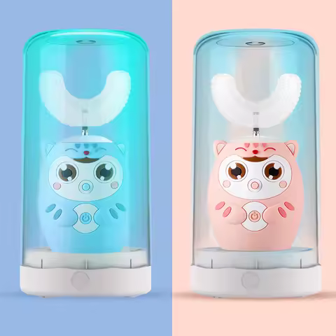 360Degrees Children's Sonic Electric Toothbrush Rechargeable Smart U Shape Silicone Tooth Brushes with Disinfection Cup for Kids