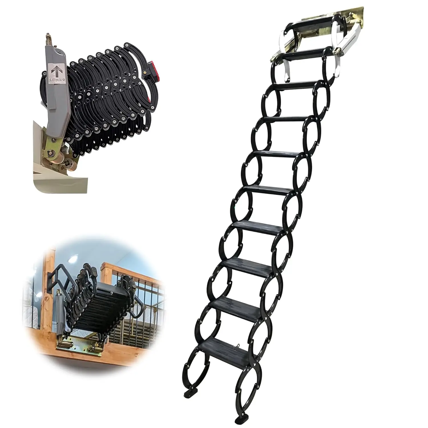 Attic Loft Stairs Folding Loft Ladder Attic Stairs Pull Down with Al-Mg Alloy Structure 10+2 Steps for Home Refit, Customized
