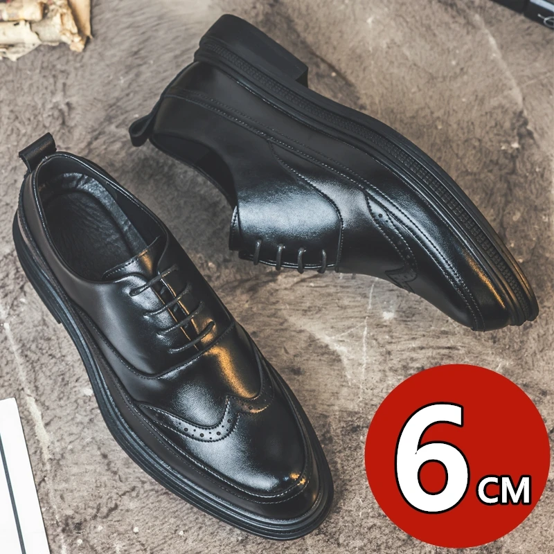 Height Increase Men's Dress Shoes Office Business Leather Elevator Shoes Classic Wedding Brogues Social Formal Shoes Man Flats
