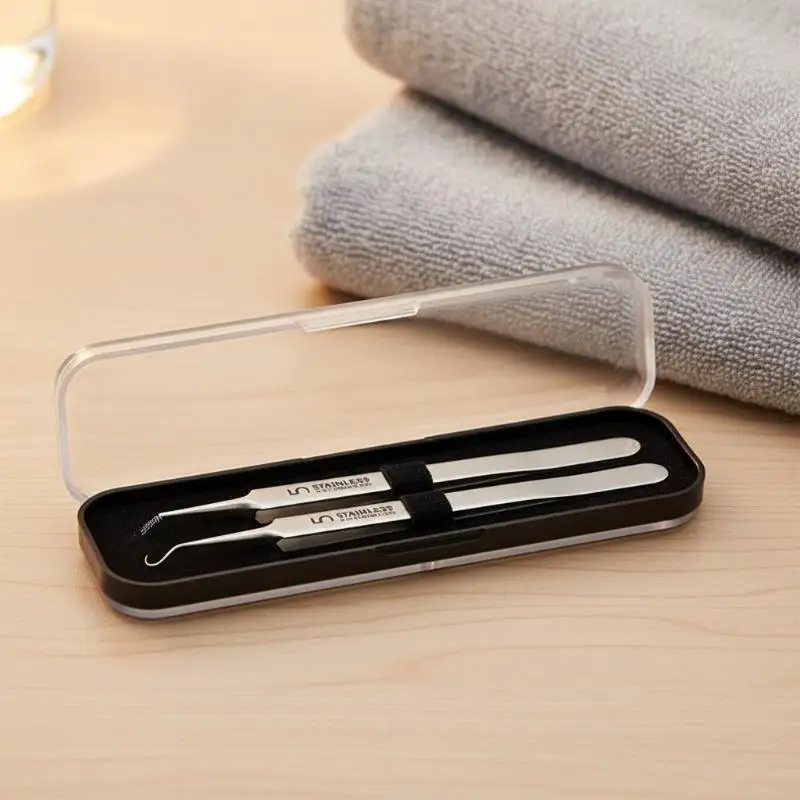 High Precision Blackhead Removal Tweezers Set Stainless Steel With Storage Box Facial Pore Cleaning Tool