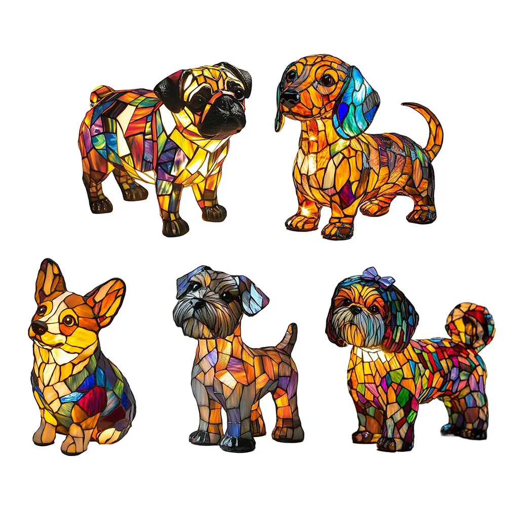 Veilleuse de table en forme d'animal en résine, avec lueur ambiante chaude, lampe de table Led créative sur le thème du chien de compagnie, pour la décoration de la maison