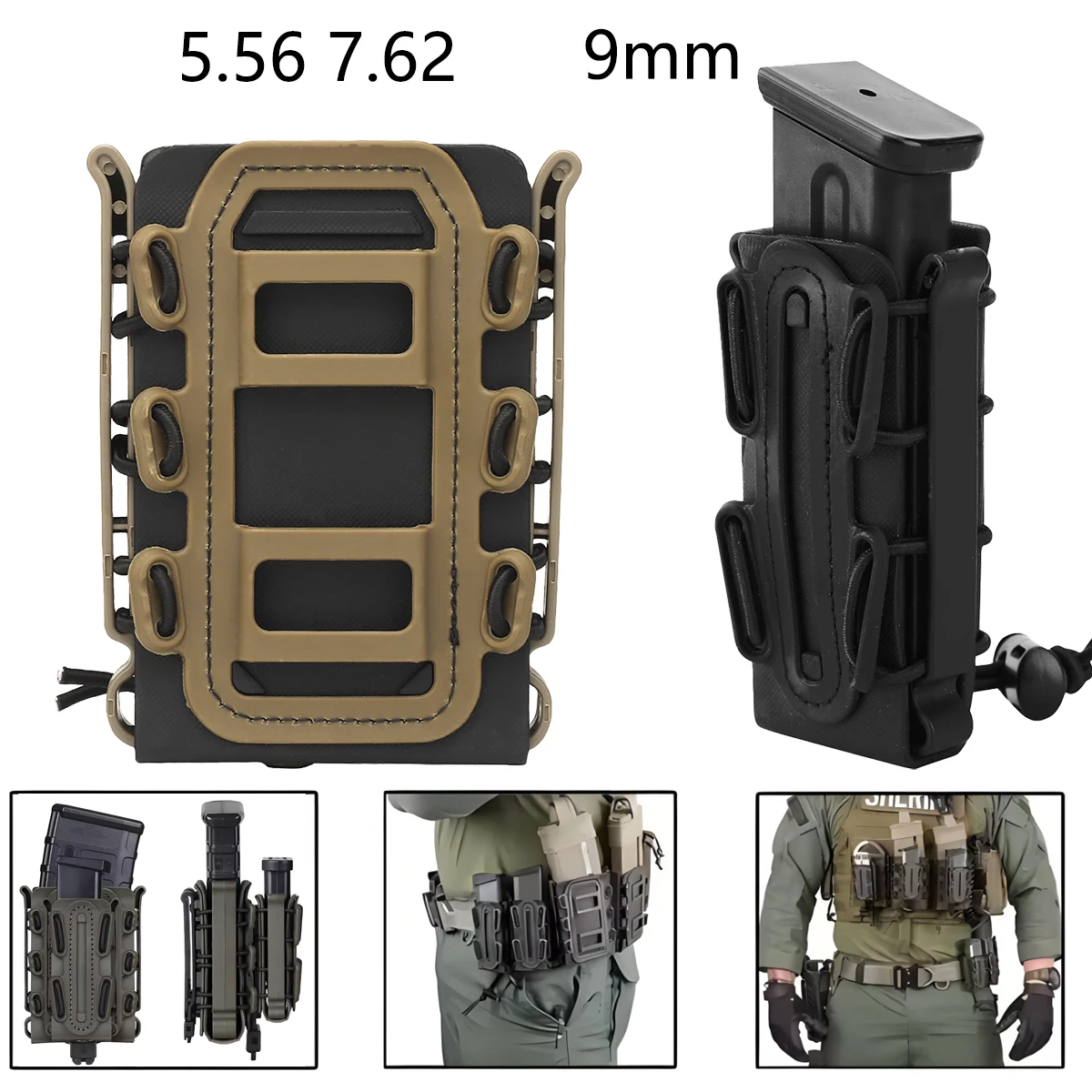 

9mm 5.56mm Magazine Pouch Carrier Fast Mag Flexible Molle for AK 74/47 AR M4 5.56/7.62 Mag Pouch Rifle Pistol Magazine Holder